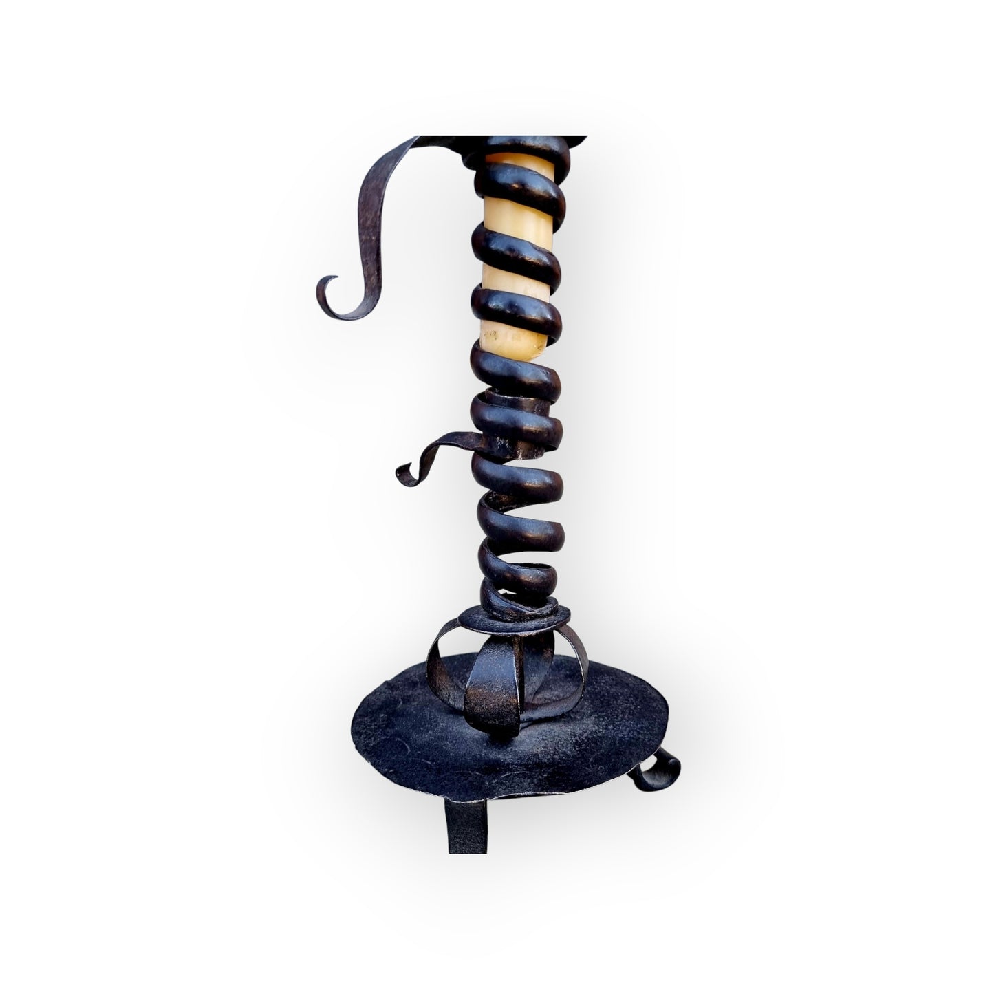Late 18th Century Primitive Antique Wrought Iron Candleholder / Candlestick or Rat Tail Candleholder