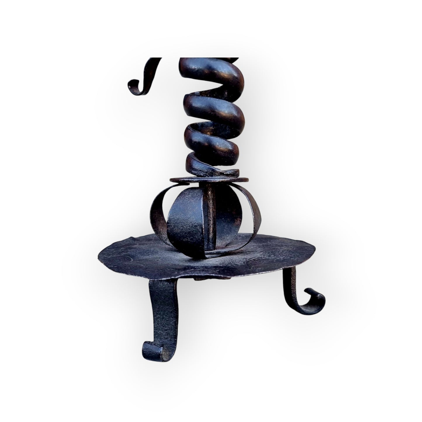 Late 18th Century Primitive Antique Wrought Iron Candleholder / Candlestick or Rat Tail Candleholder