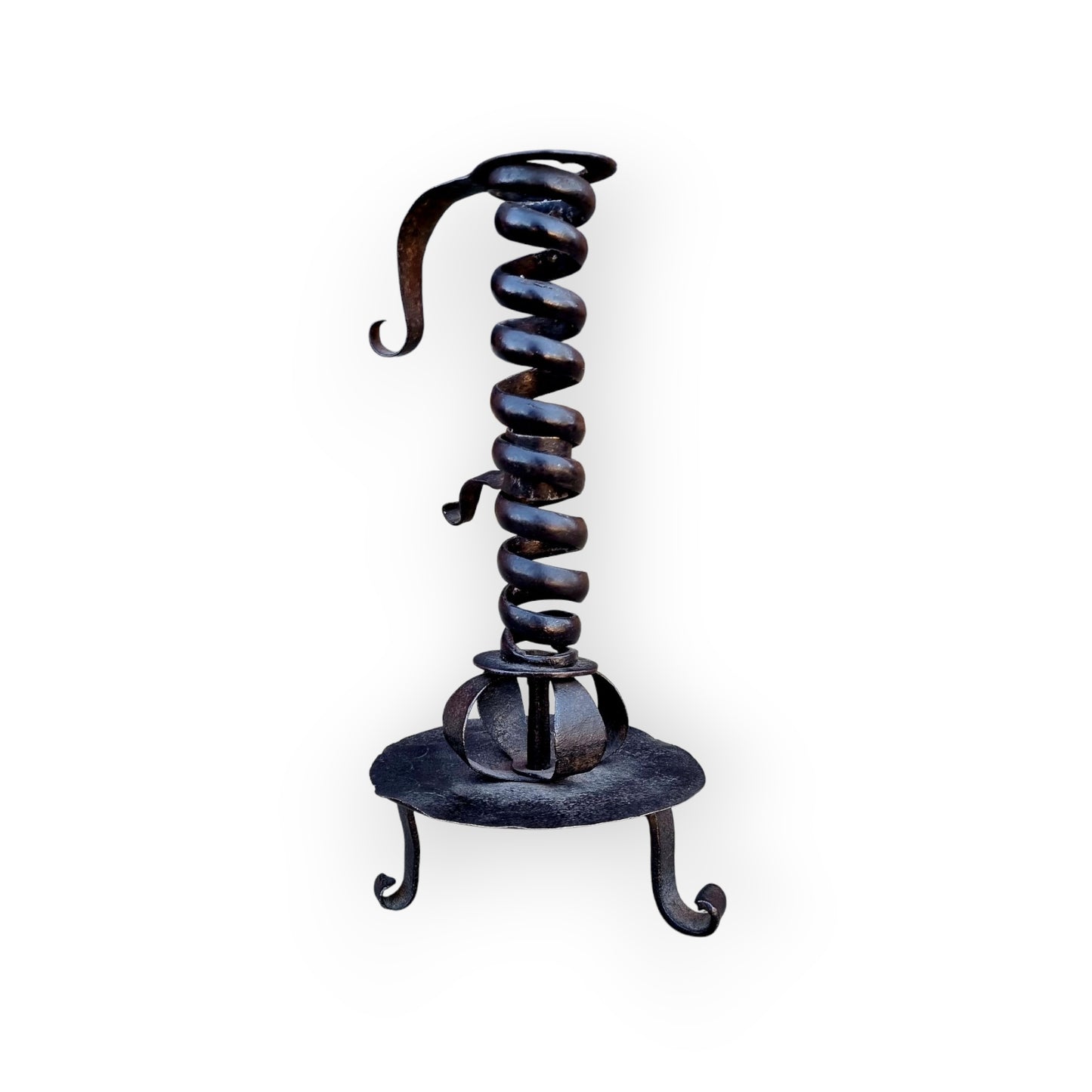 Late 18th Century Primitive Antique Wrought Iron Candleholder / Candlestick or Rat Tail Candleholder
