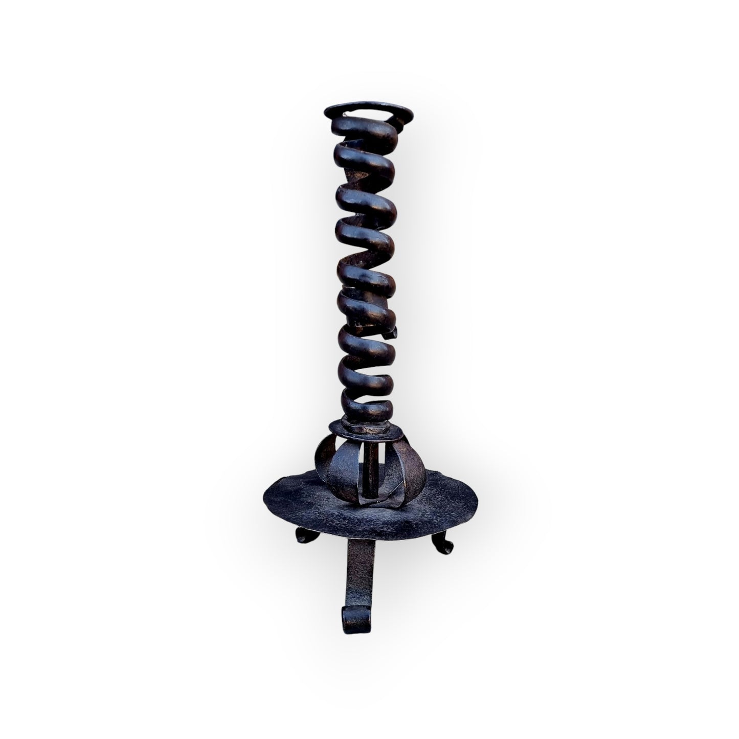 Late 18th Century Primitive Antique Wrought Iron Candleholder / Candlestick or Rat Tail Candleholder