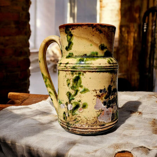 Mid 19th-Century French Antique Slipware Decorated Earthenware Jug / Pitcher