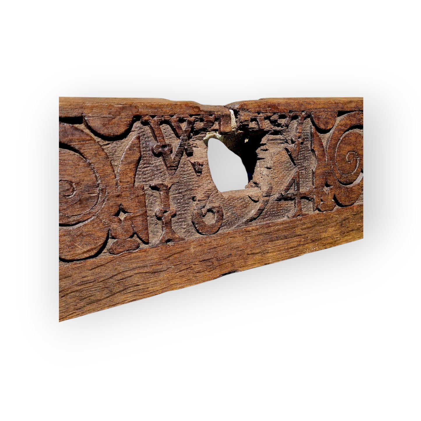 Late 17th Century English Antique Carved Oak Panel, Dated "1694"