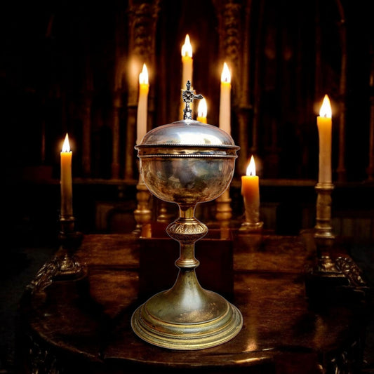 Early 19th-Century Continental Antique Silver & Brass Ciborium