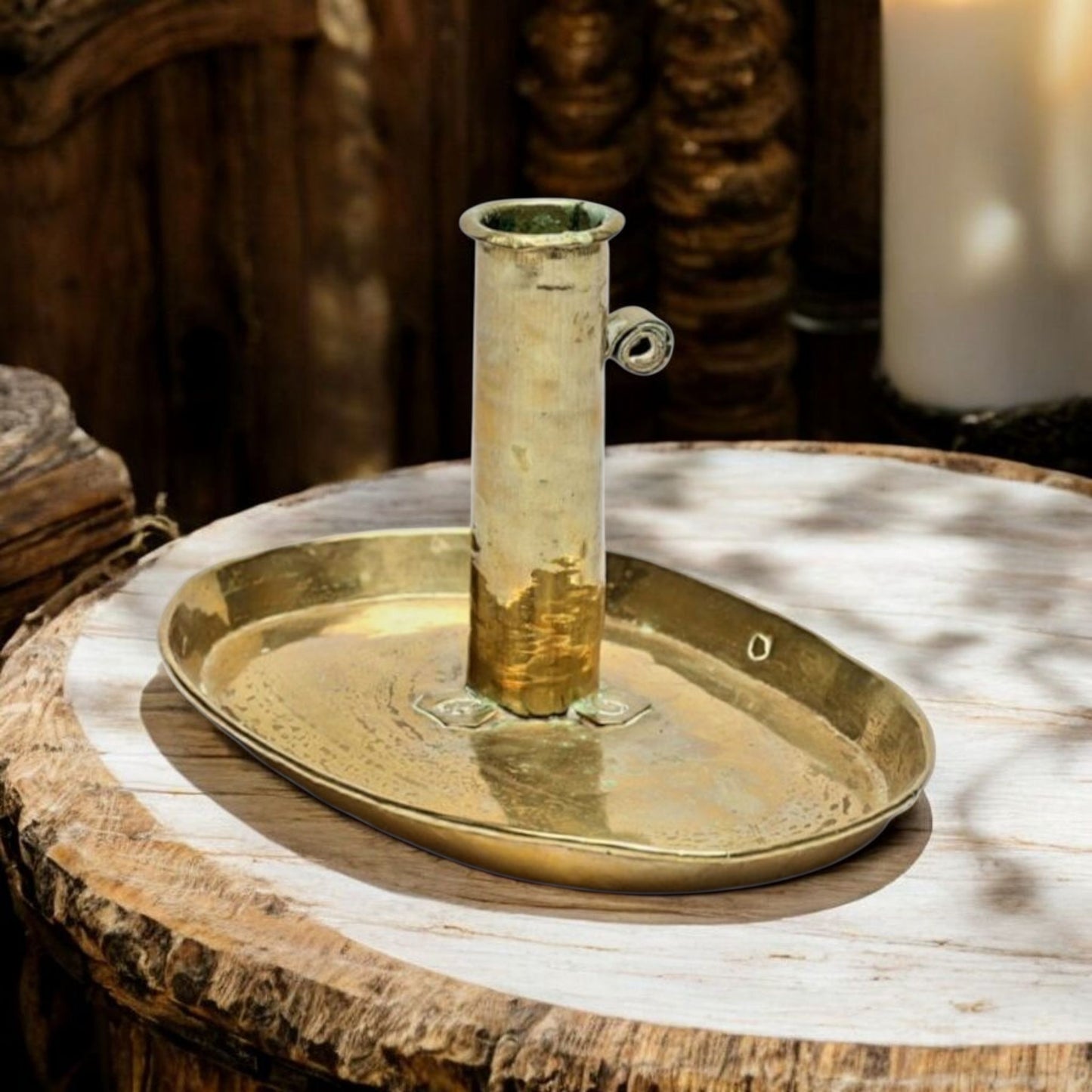 Late 18th-Century Antique Brass Rise-and-Fall Antique Brass Candlestick