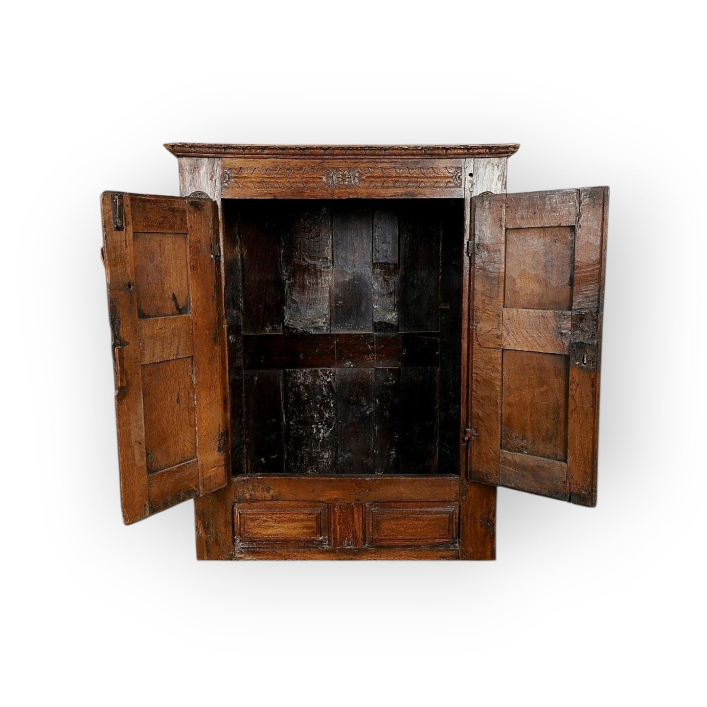 Late 17th Century Antique Oak Press Cupboard / Free Standing Cupboard Of Small Proportions