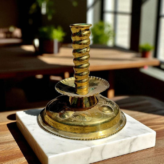 Diminutuve/Dwarf 18th Century Swedish Antique Brass Candlestick 4 1/2" Tall