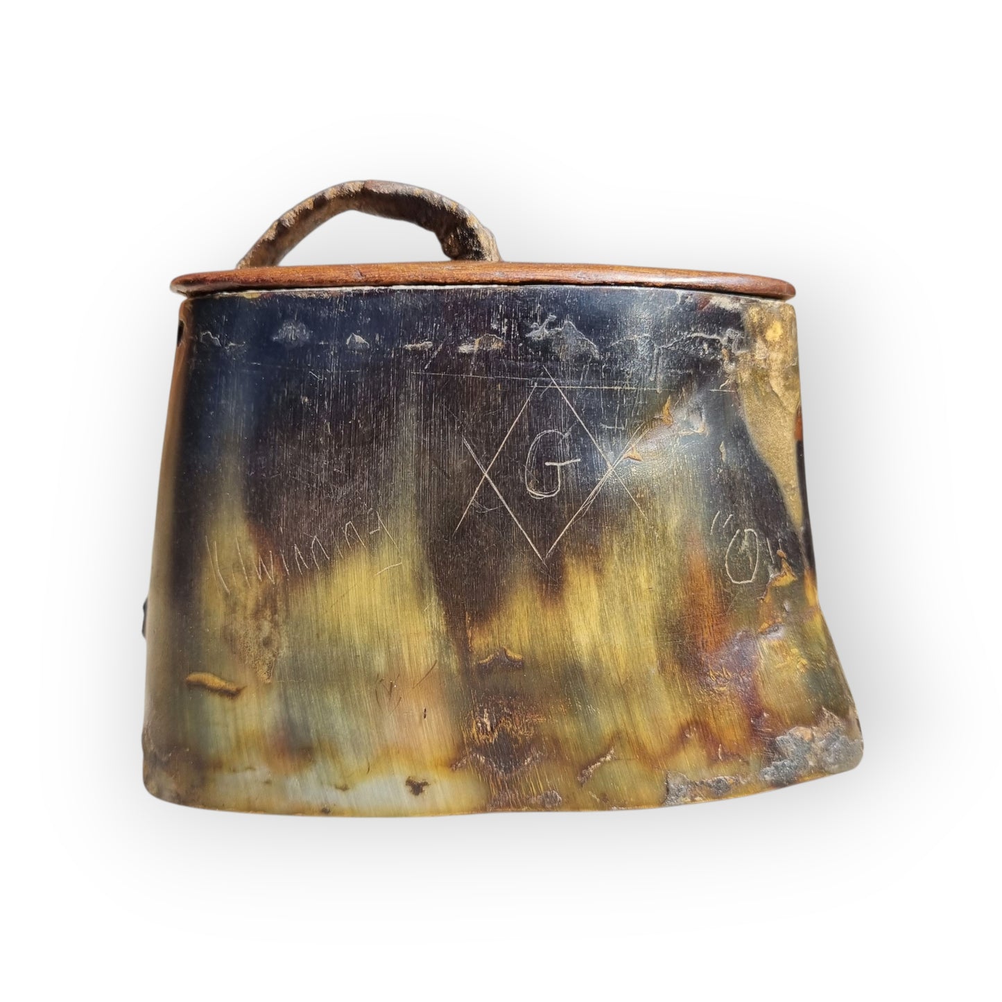 Late 18th-Century Primitive Scottish Antique Horn Tobacco Snuff Box Dated "1799"