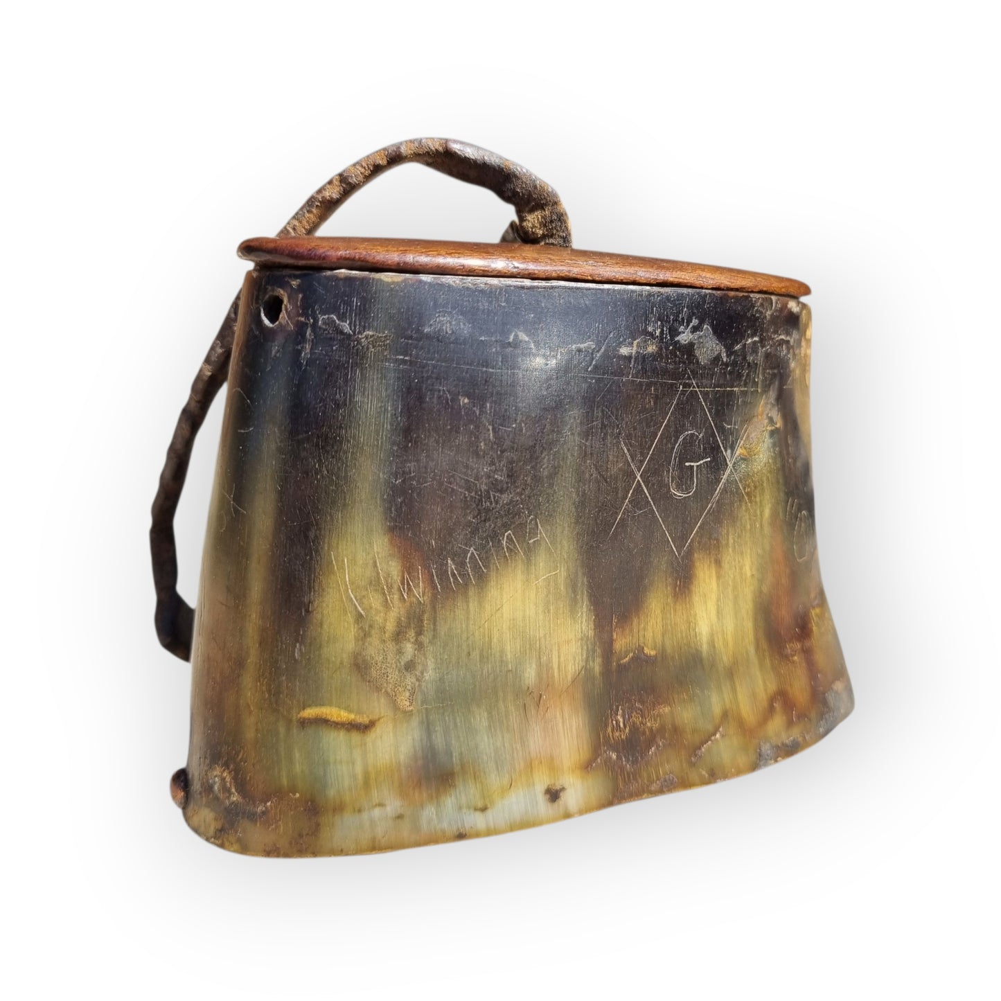 Late 18th-Century Primitive Scottish Antique Horn Tobacco Snuff Box Dated "1799"