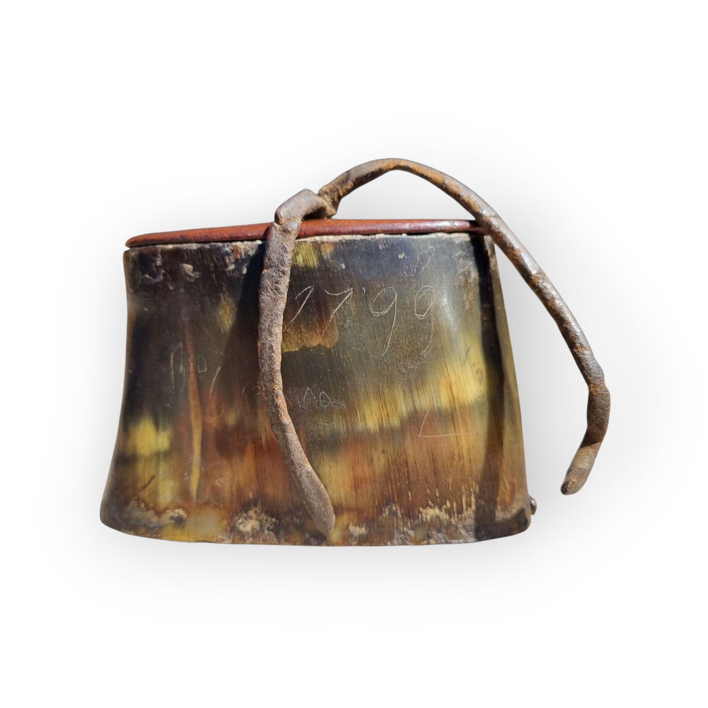 Late 18th-Century Primitive Scottish Antique Horn Tobacco Snuff Box Dated "1799"