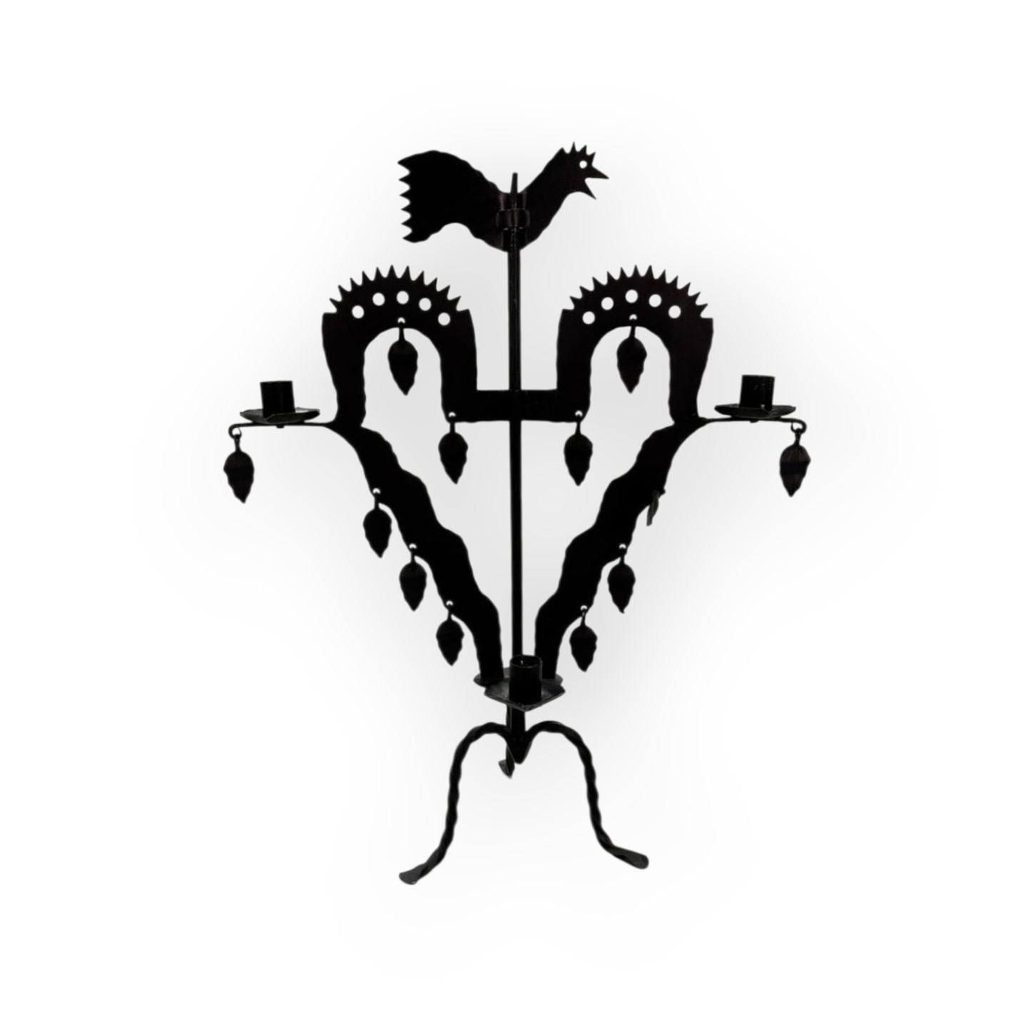 An Unusual Piece Of 19th-Century Antique Folk-Art - A Large Three-Branch Antique Iron Candelabrum