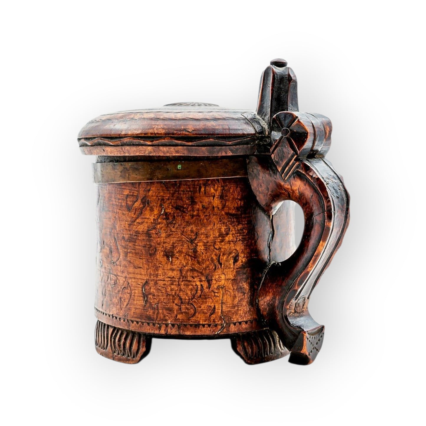 Large Mid-18th-Century Norwegian Antique Treen / Birchwood Peg Tankard
