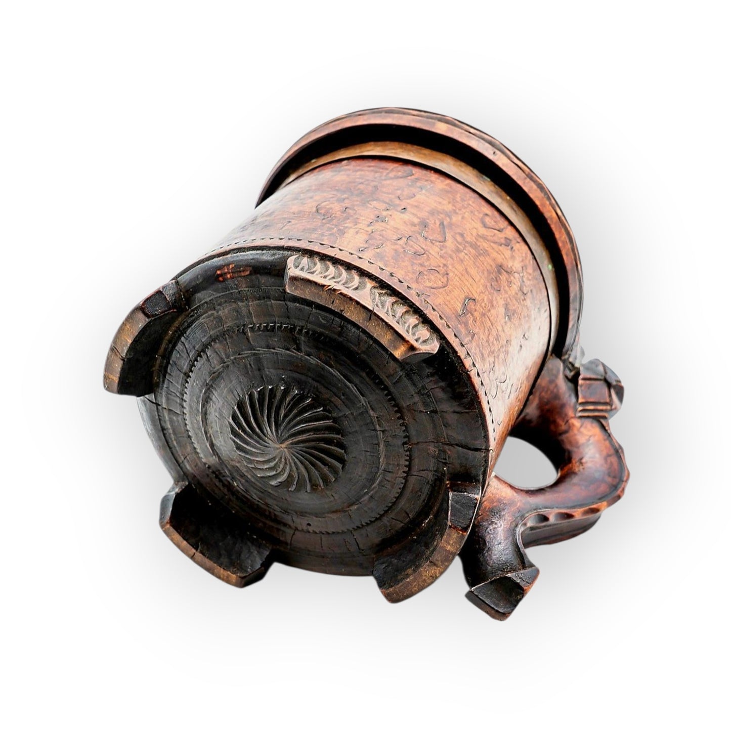 Large Mid-18th-Century Norwegian Antique Treen / Birchwood Peg Tankard