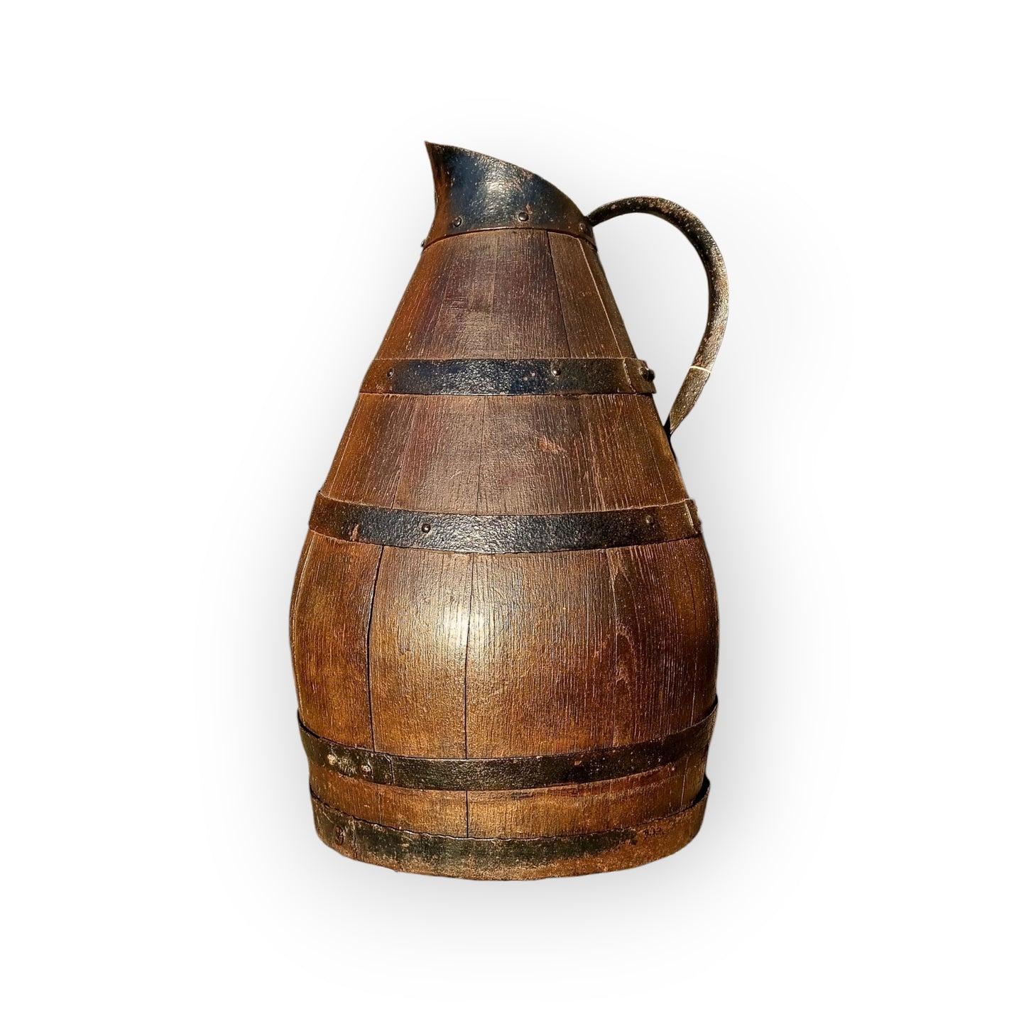 Large, Rustic, Late 18th-Century Antique Coopered Oak Jug Standing 18 1/2"(47 cm) Tall - 2 Of 2