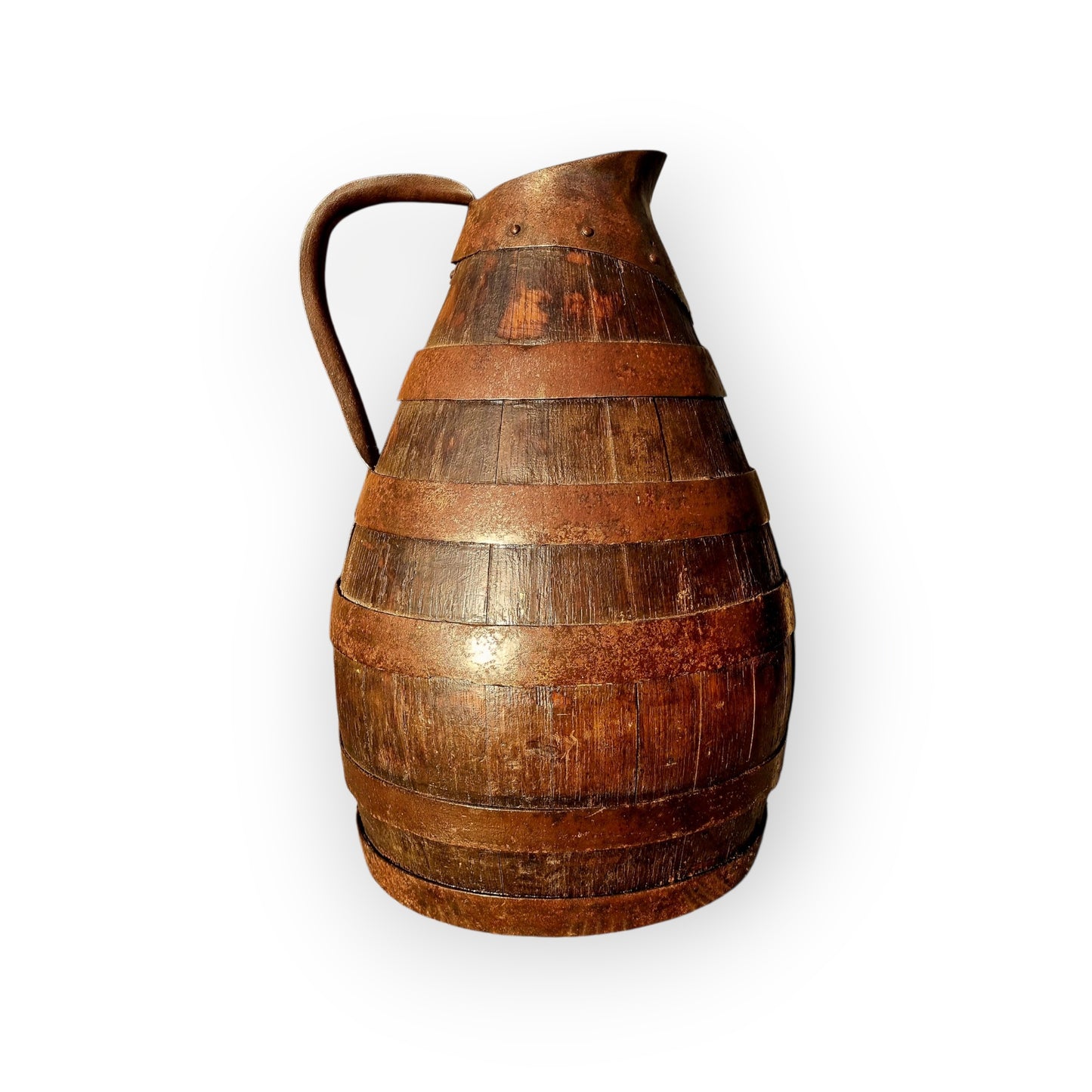 Large, Rustic, Late 18th-Century Antique Coopered Oak Jug Standing 18 1/2"(47 cm) Tall - 1 Of 2