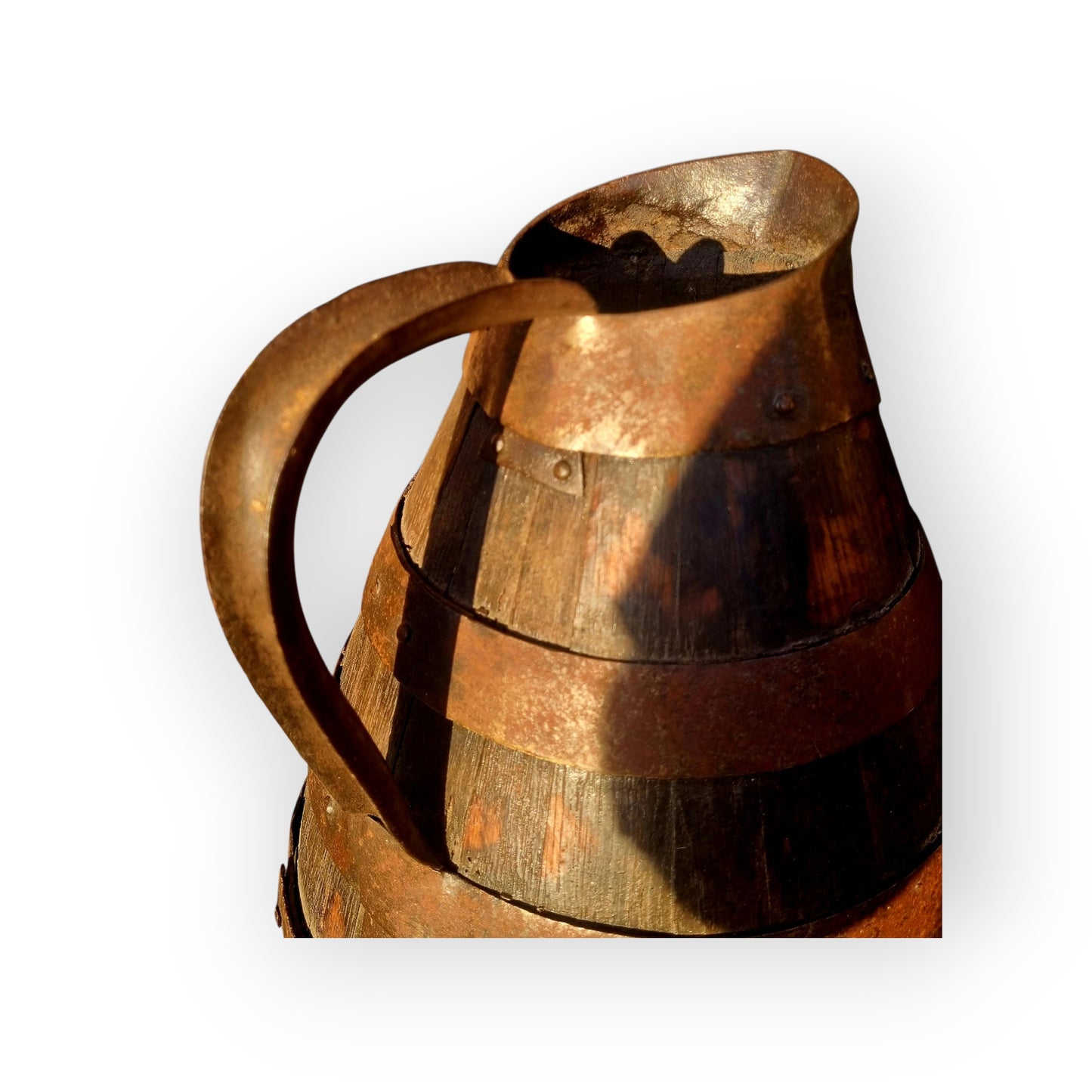 Large, Rustic, Late 18th-Century Antique Coopered Oak Jug Standing 18 1/2"(47 cm) Tall - 1 Of 2