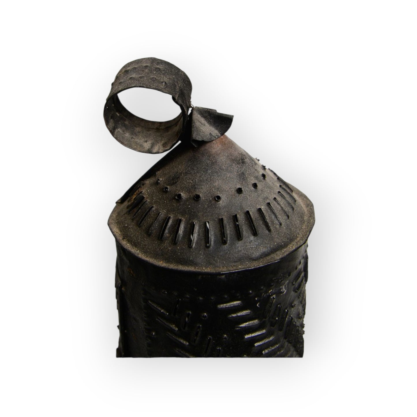 Late 18th Century English Antique Tin Candle Lantern / Toleware Candle Lantern