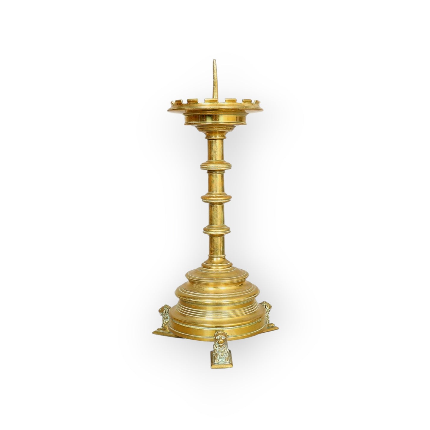 Large Mid-to-Late 19th-Century English Antique Brass Gothic Revival Pricket Candlestick