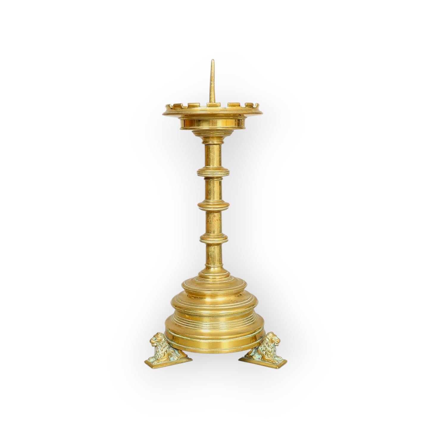 Large Mid-to-Late 19th-Century English Antique Brass Gothic Revival Pricket Candlestick