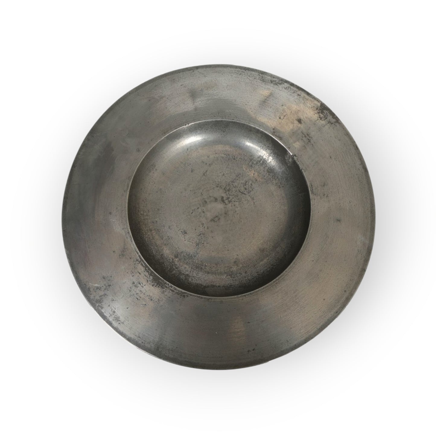Early 18th-Century English Antique Pewter Broad Rim Charger, Bearing A London Touchmark Verso