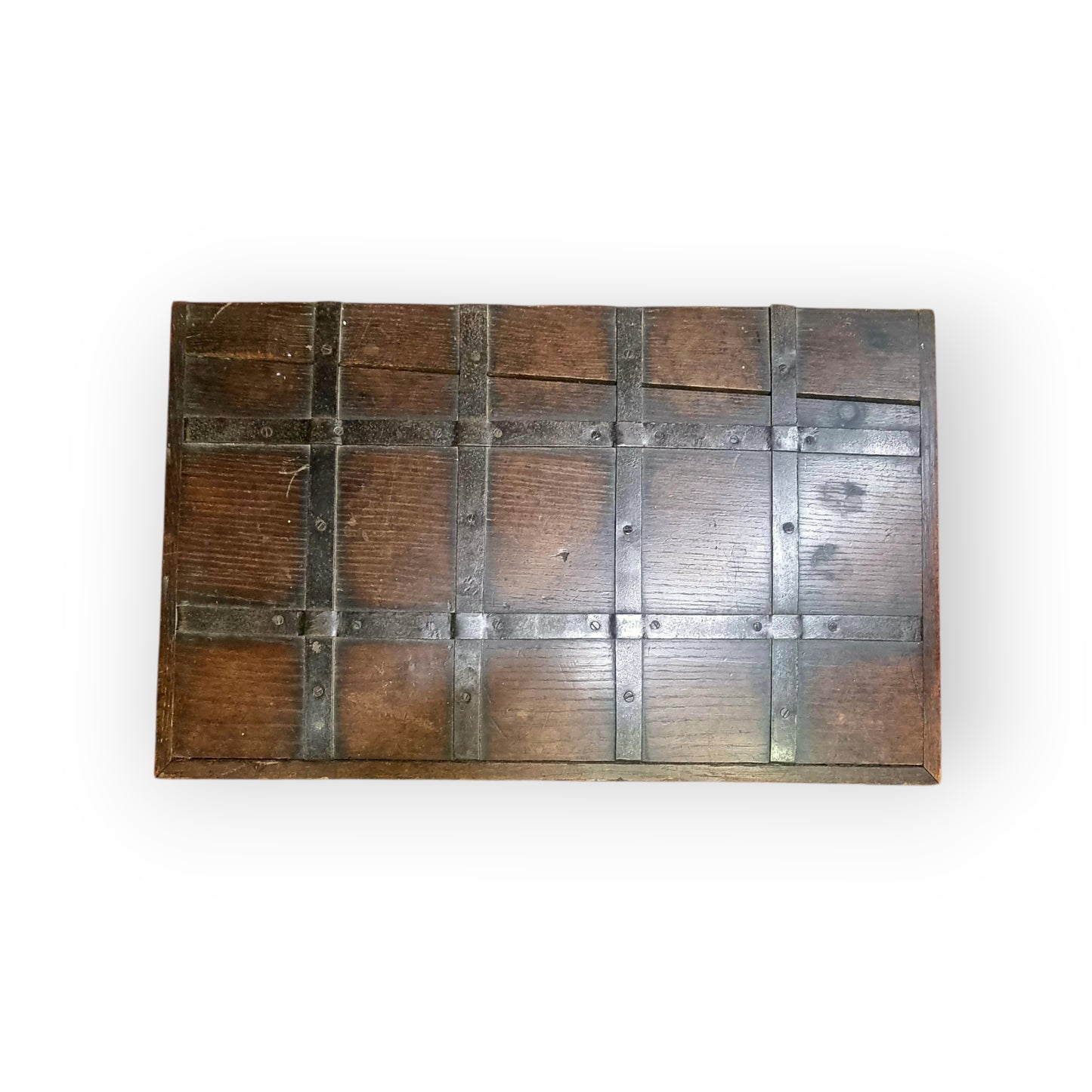 Mid 18th Century English Antique Oak Iron Bound Box Strongbox, Bearing Initials "PEM" & Dated "1751"