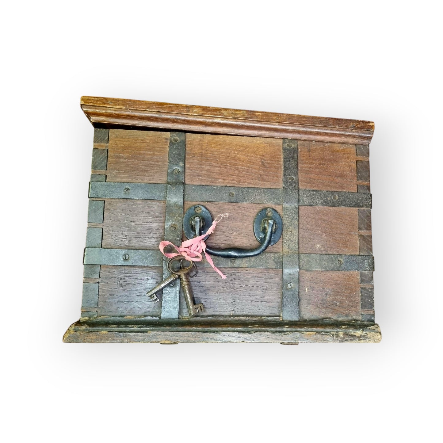 Mid 18th Century English Antique Oak Iron Bound Box Strongbox, Bearing Initials "PEM" & Dated "1751"