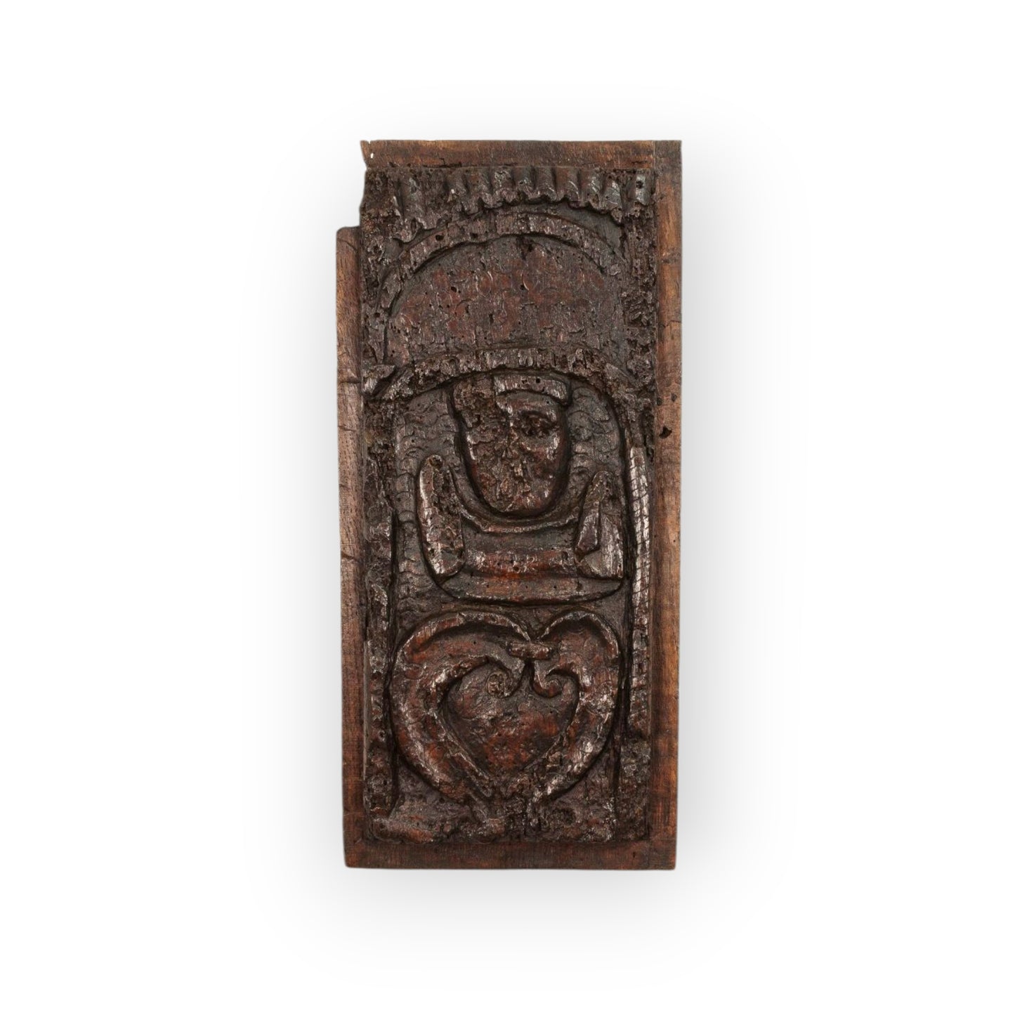 Late 15th-Century Antique Carved Oak Figural Panel Of A "Nobody", circa 1480-1500