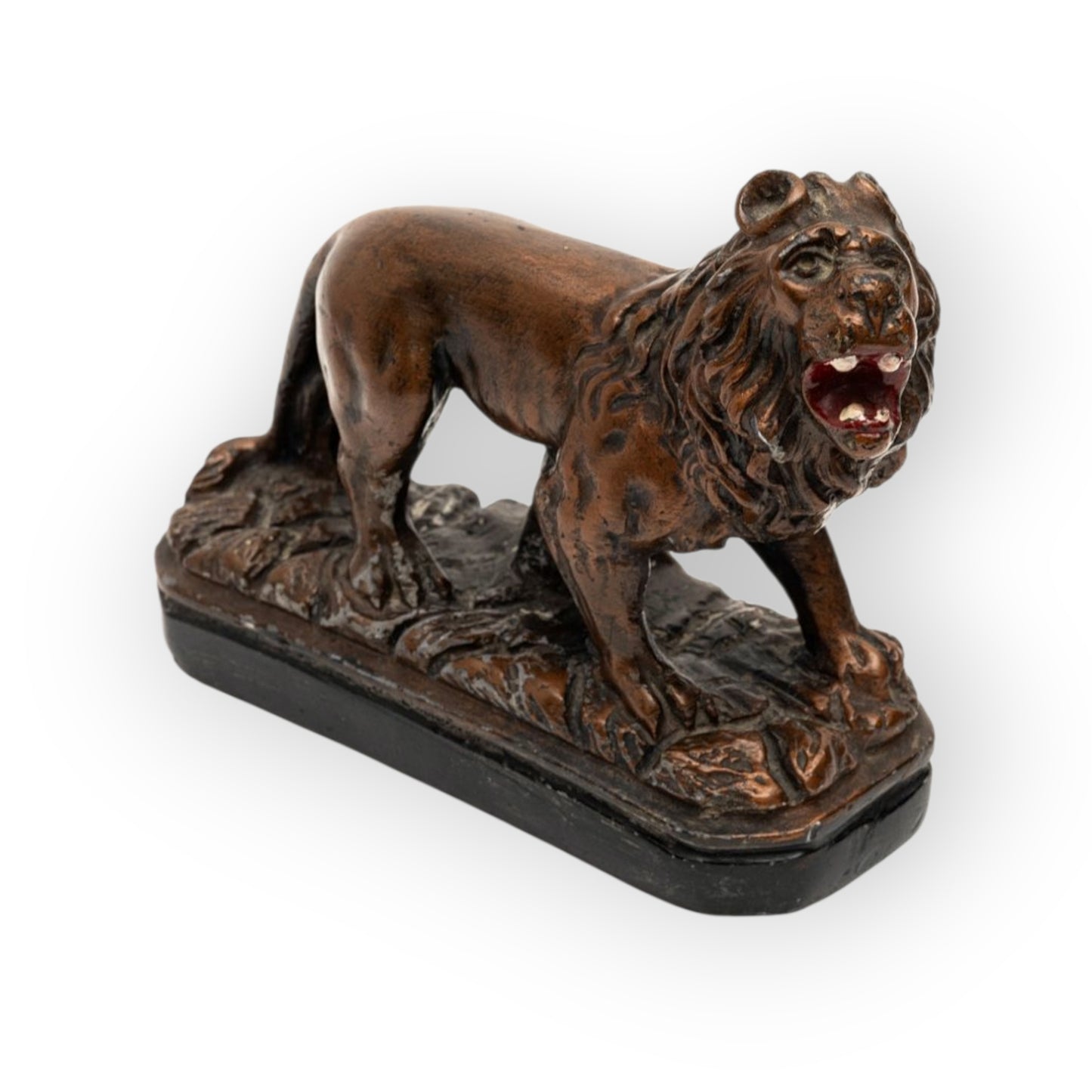 A Large Late 18th-Century Decorative Antique Cast Plaster Lion Statant In Original Paint