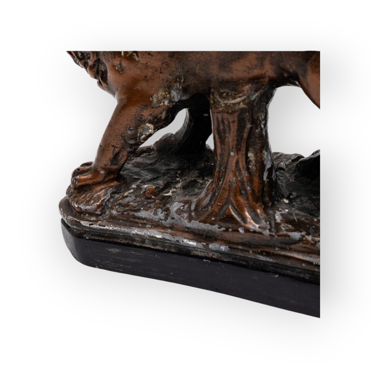 A Large Late 18th-Century Decorative Antique Cast Plaster Lion Statant In Original Paint