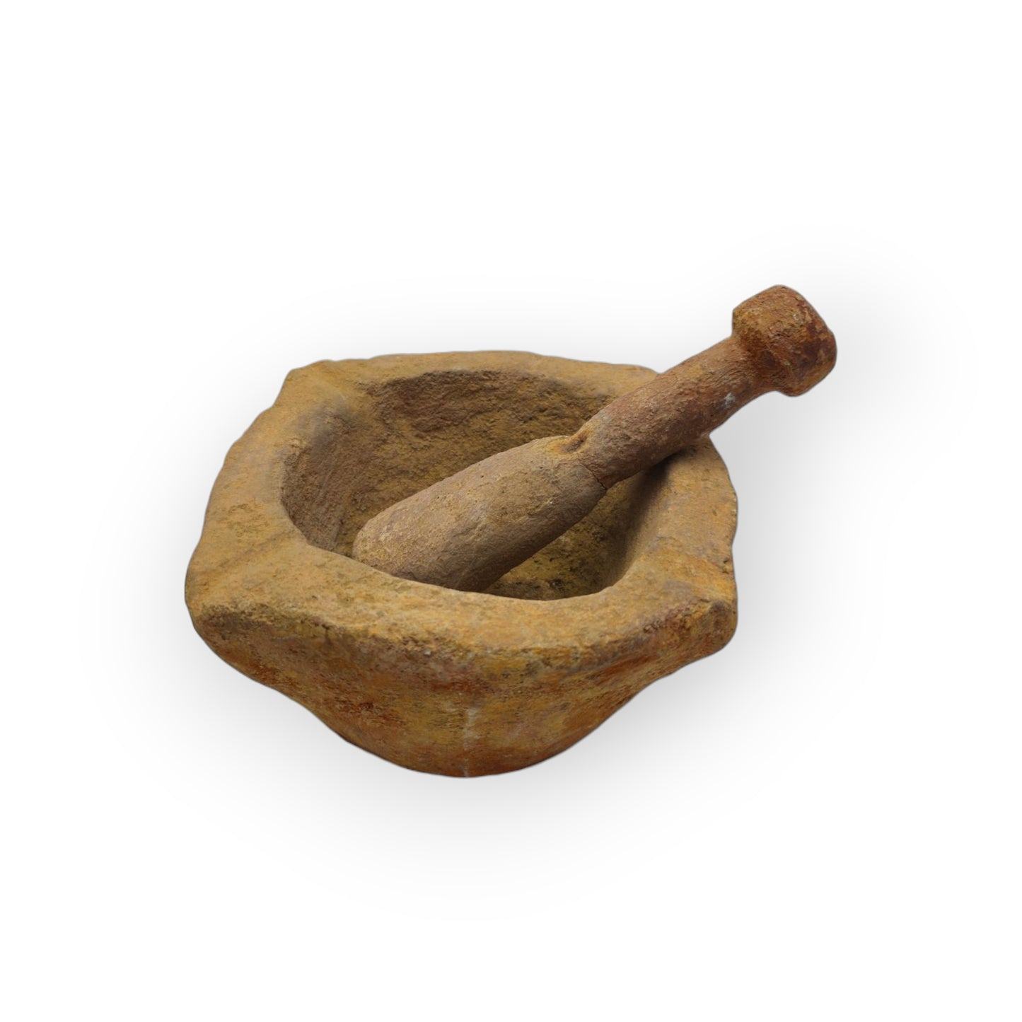 Early 17th-Century Antique Sandstone Mortar & Associated Wooden Pestle