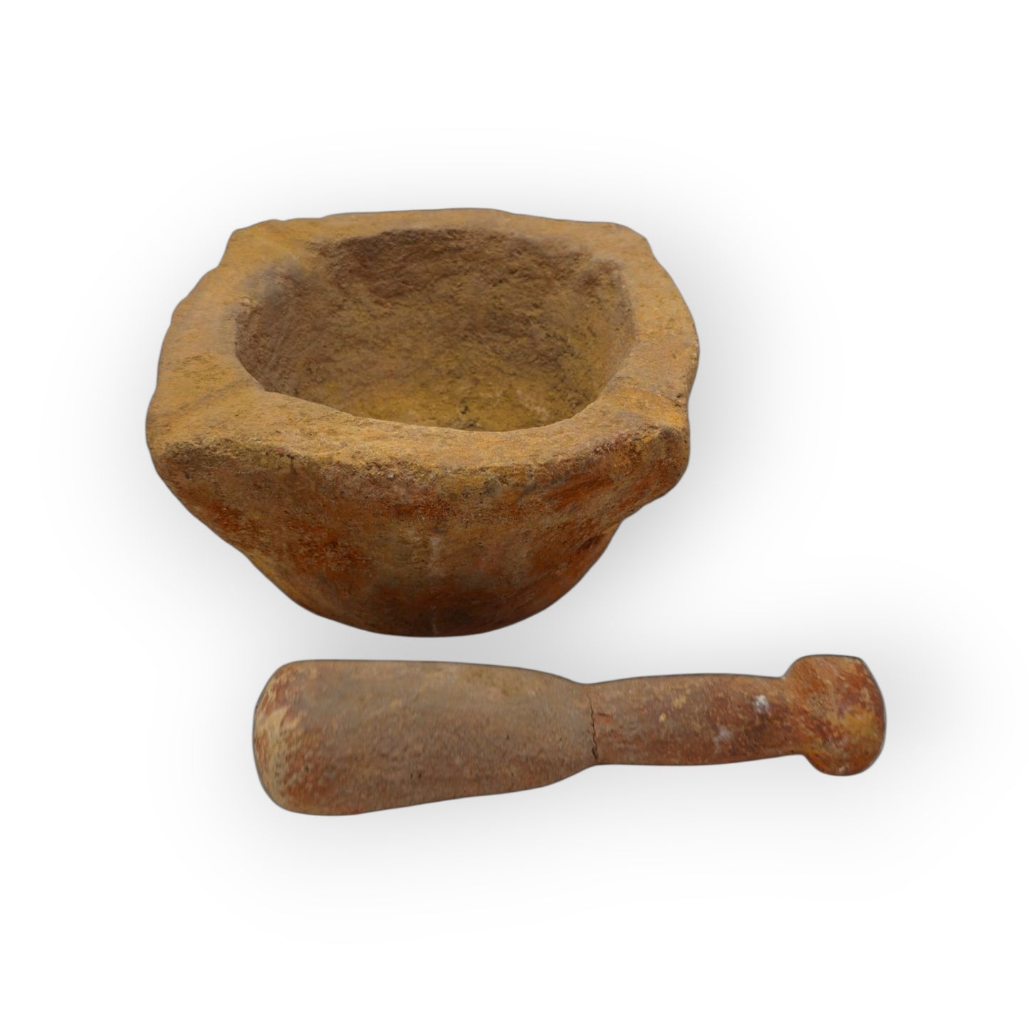 Early 17th-Century Antique Sandstone Mortar & Associated Wooden Pestle