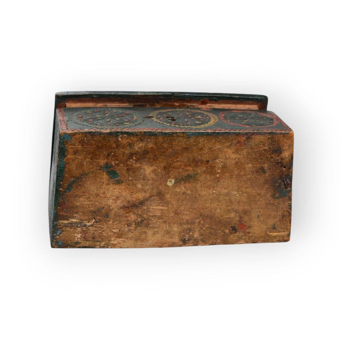 A Diminutive Early 19th-Century Scandinavian Antique Folk-Art Decorated Chip Carved Table Top Box / Dowry Chest / Marriage Chest, Dated "1828."