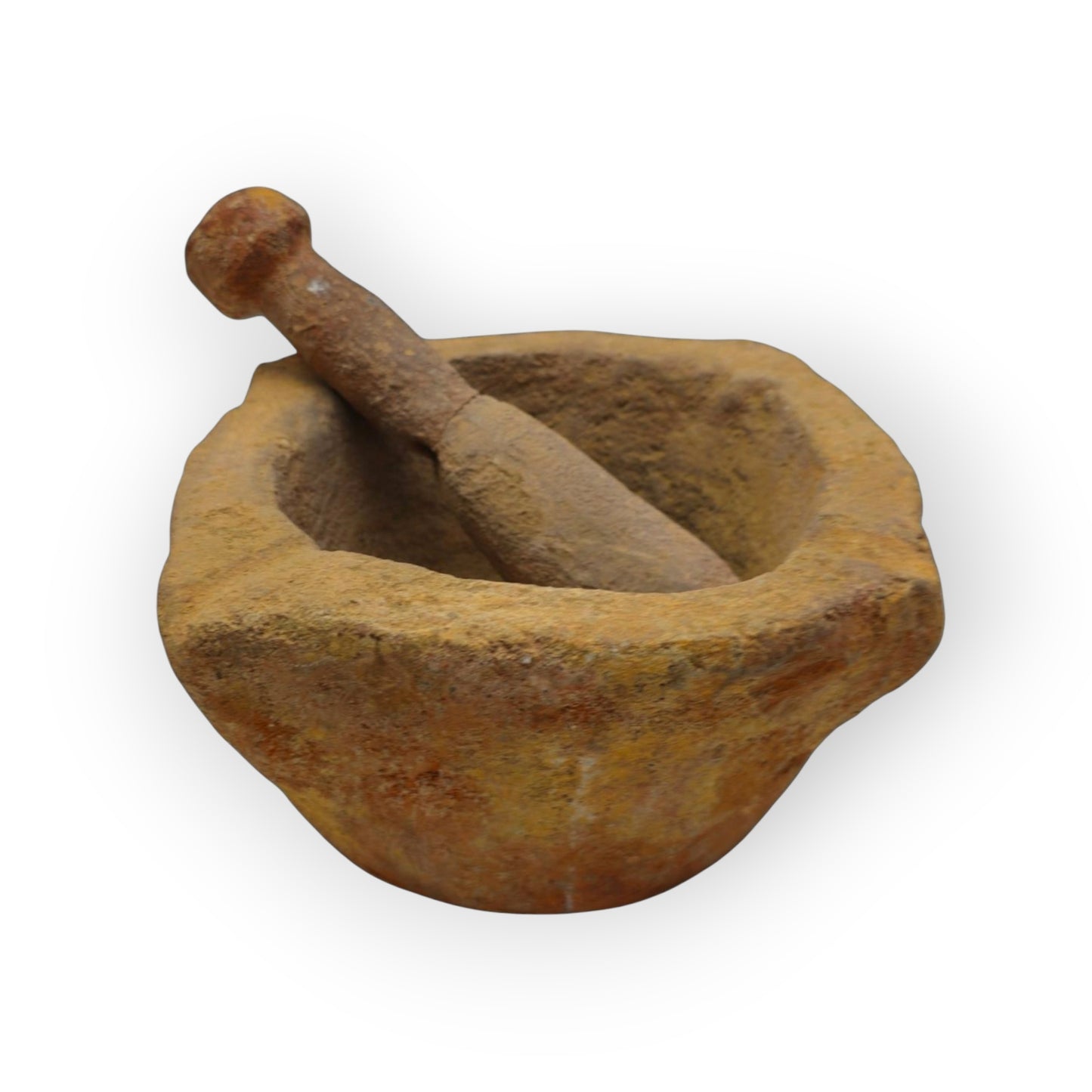 Early 17th-Century Antique Sandstone Mortar & Associated Wooden Pestle