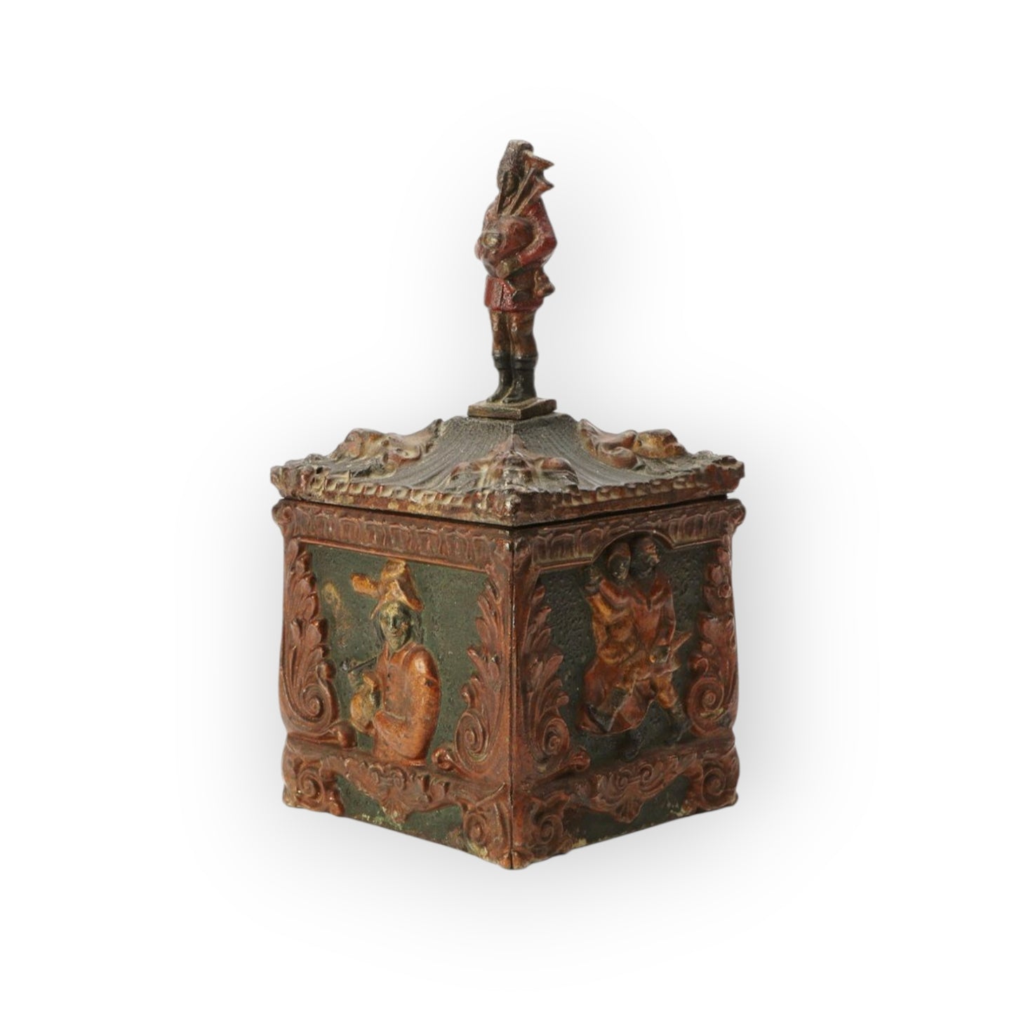 18th-Century Antique Cast Iron Tobacco Jar In Original Paint, circa 1770