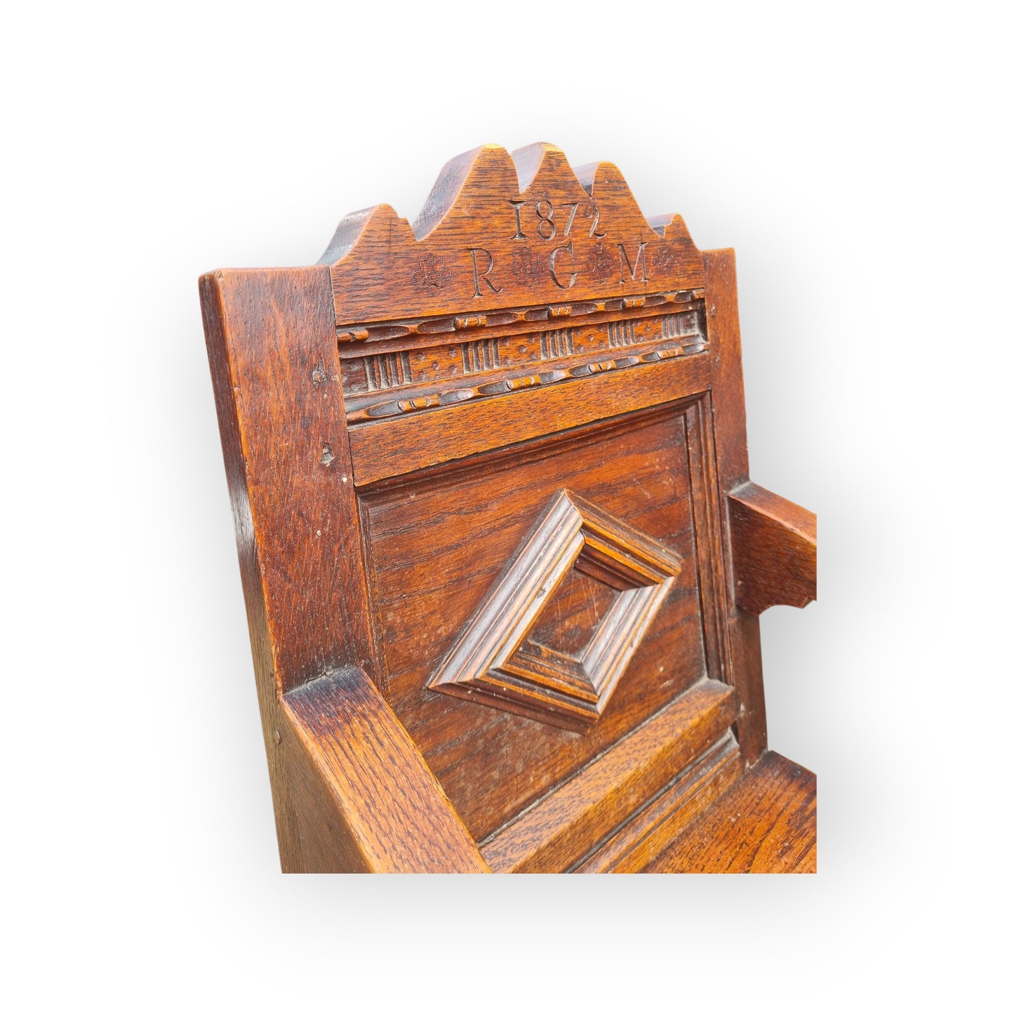 17th-Century Style, English Antique Oak Child's Highchair, Bearing The Initials "RCM" & Dated "1872"
