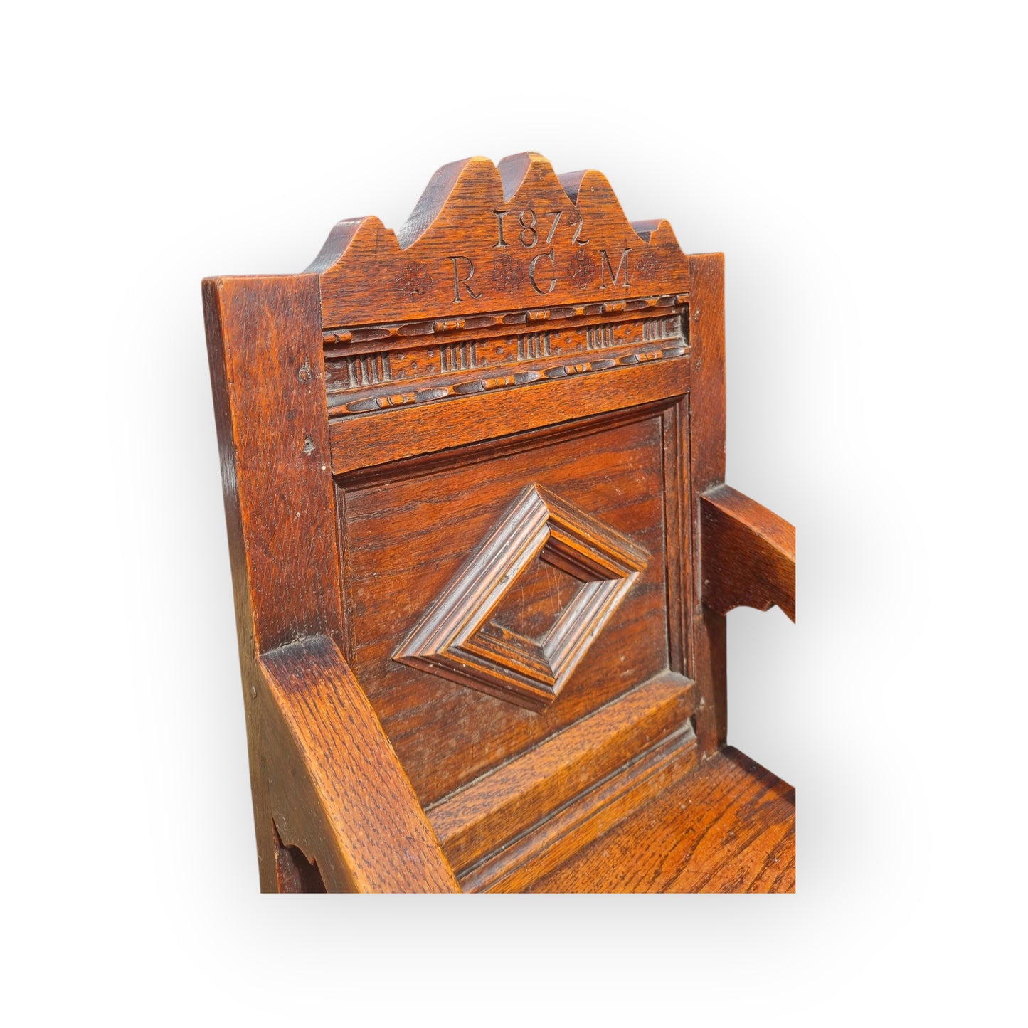 17th-Century Style, English Antique Oak Child's Highchair, Bearing The Initials "RCM" & Dated "1872"