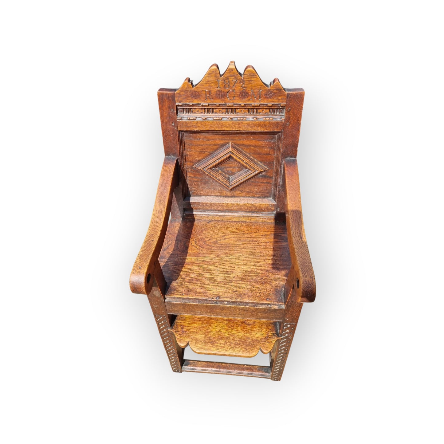 17th-Century Style, English Antique Oak Child's Highchair, Bearing The Initials "RCM" & Dated "1872"
