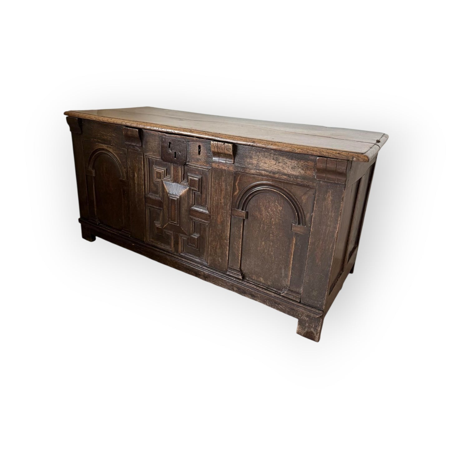 17th-Century Jacobean Period English Antique Joined Oak Coffer / Chest, circa 1680