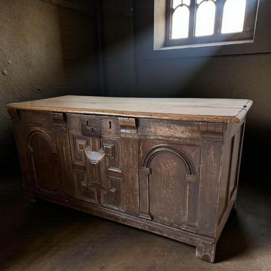 17th-Century Jacobean Period English Antique Joined Oak Coffer / Chest, circa 1680