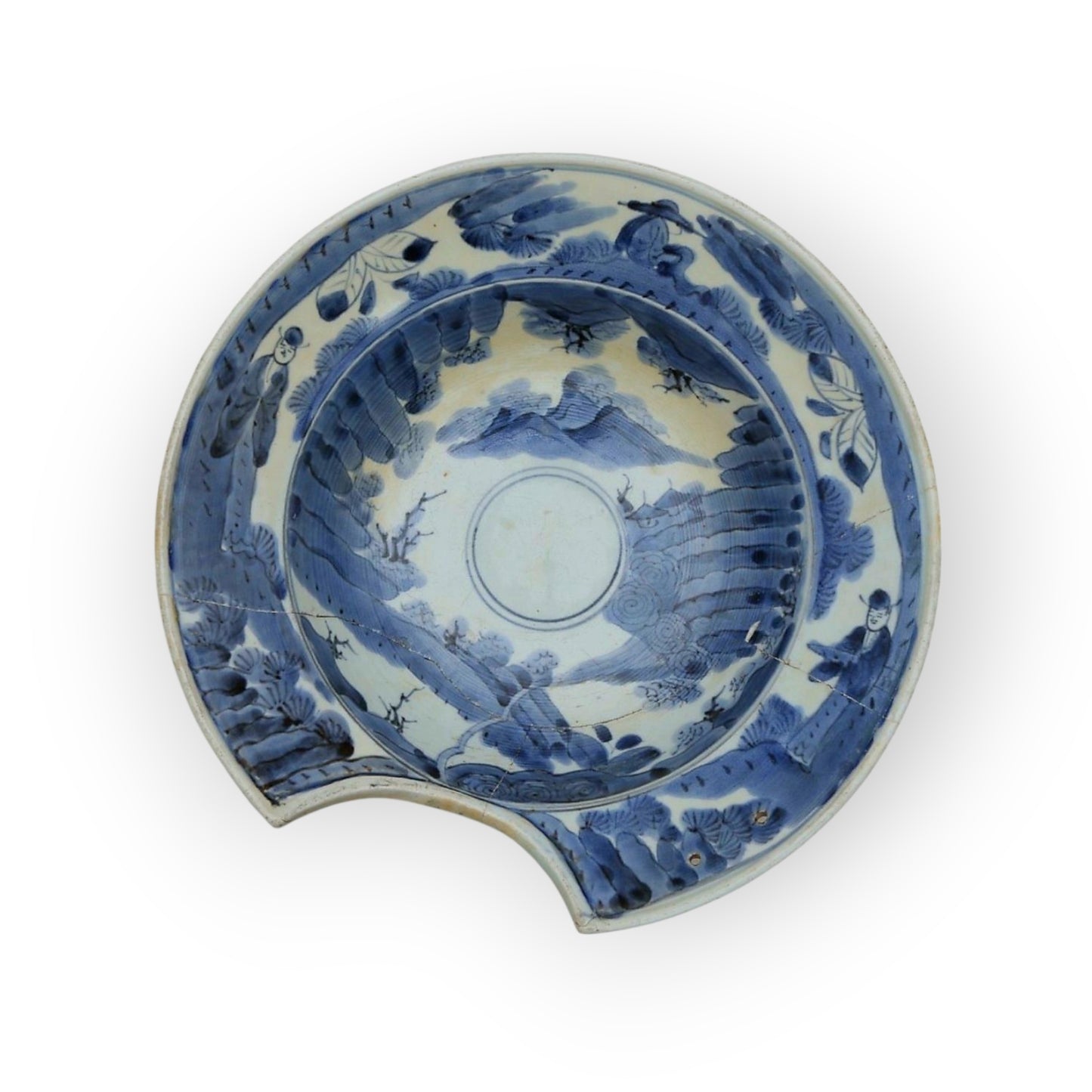 Large 18th-Century Chinese Antique Quinlong Period Porcelain Barber's Bowl or Bleeding Bowl