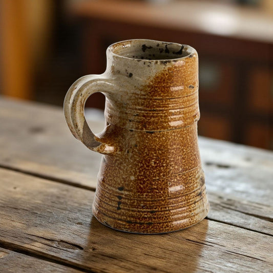 16th-Century Antique Stoneware, Salt-Glaze Decorated Ribbed Ale Mug / Beer Stein