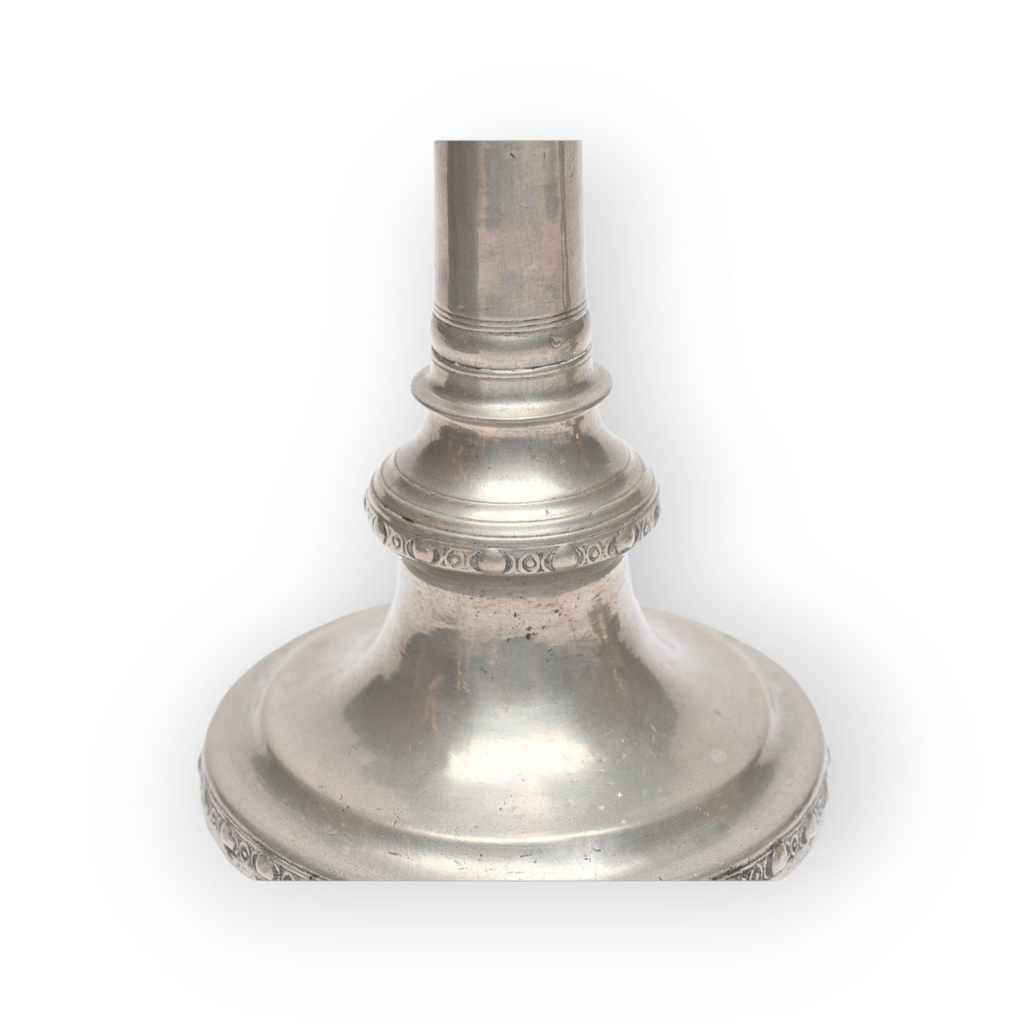 A Pair of 18th Century Gustavian Antique Pewter Candlesticks, Bearing The Name Of M Moberg & Dated "1786"