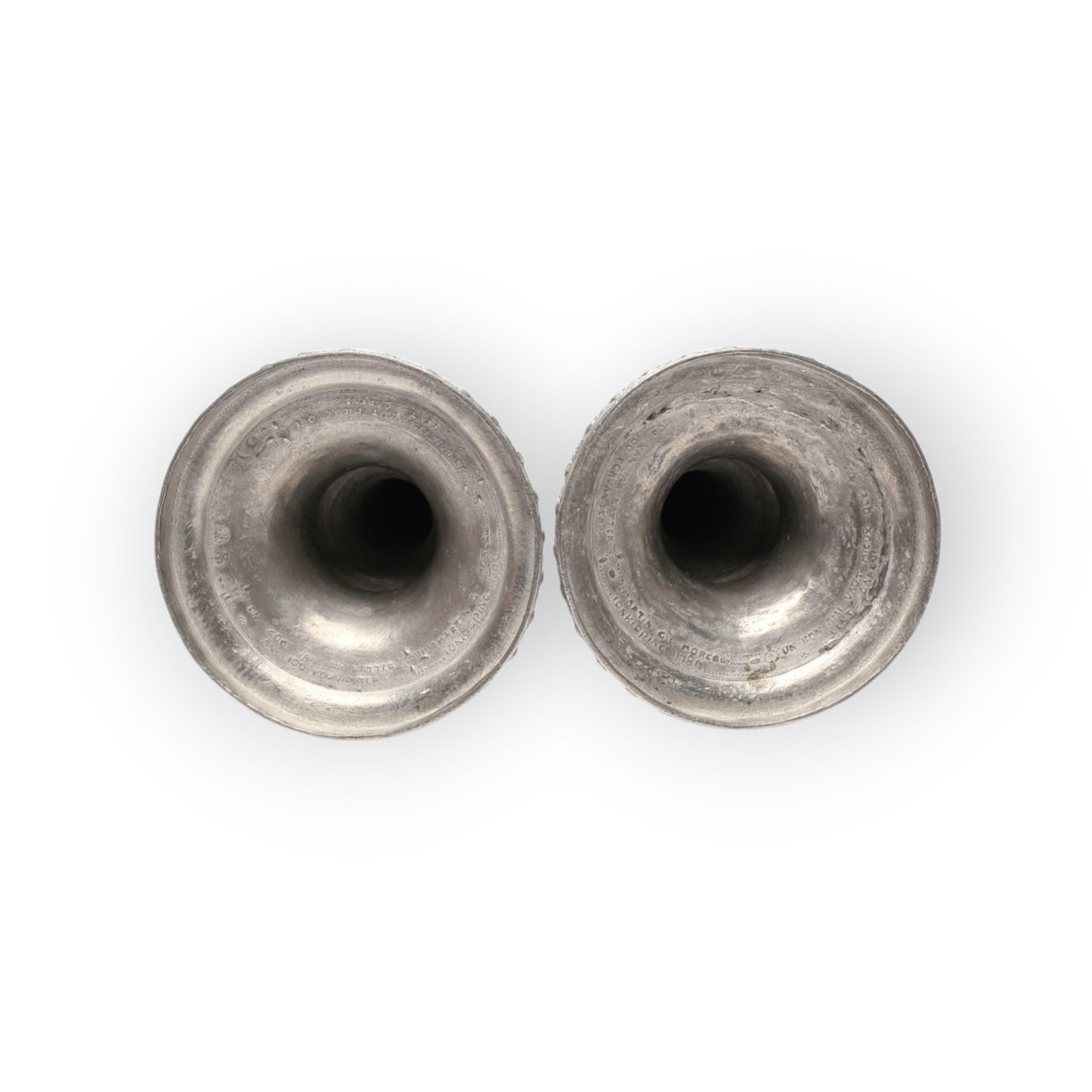 A Pair of 18th Century Gustavian Antique Pewter Candlesticks, Bearing The Name Of M Moberg & Dated "1786"