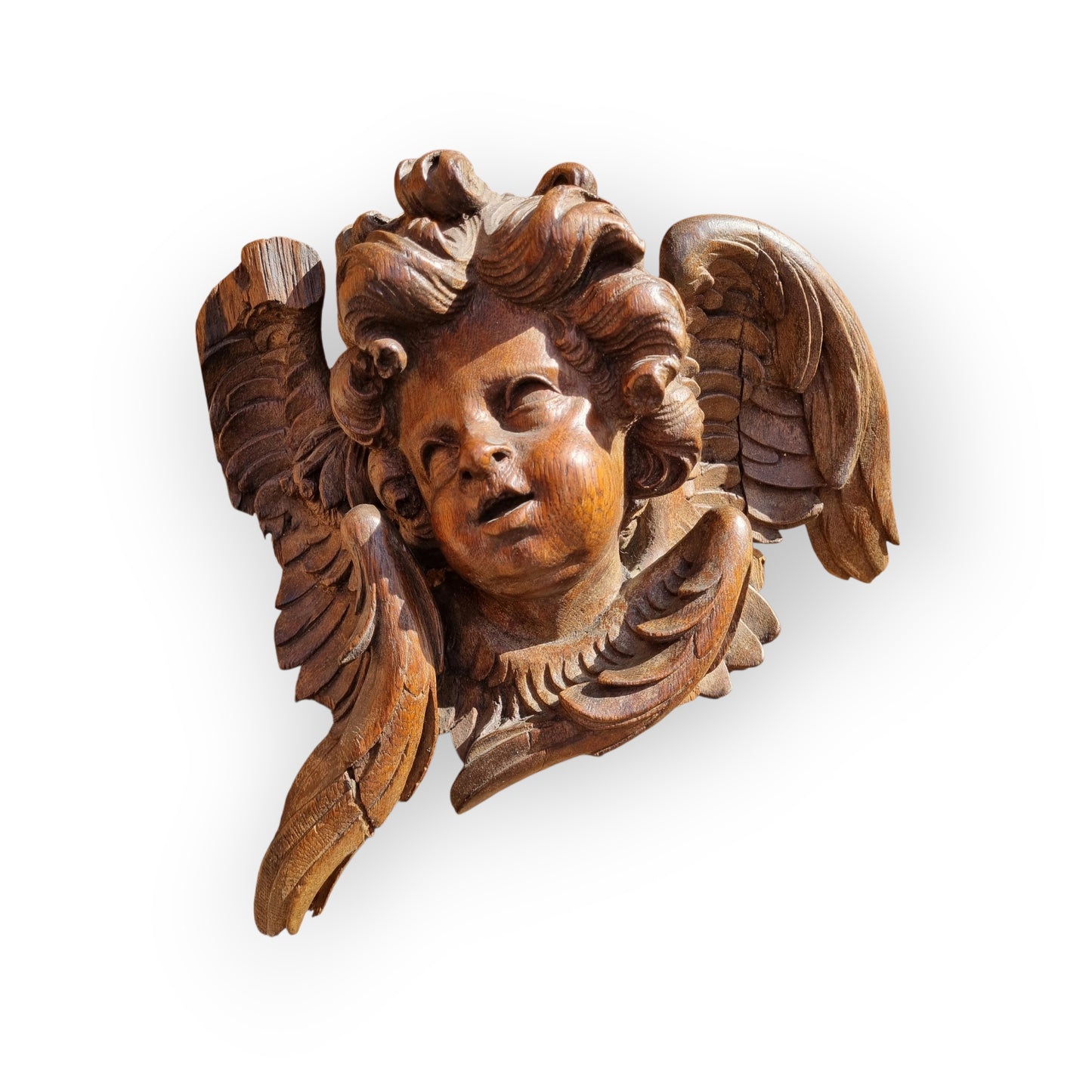 A Large Mid 18th-Century Baroque Period Antique Carved Wooden Cherub, circa 1750
