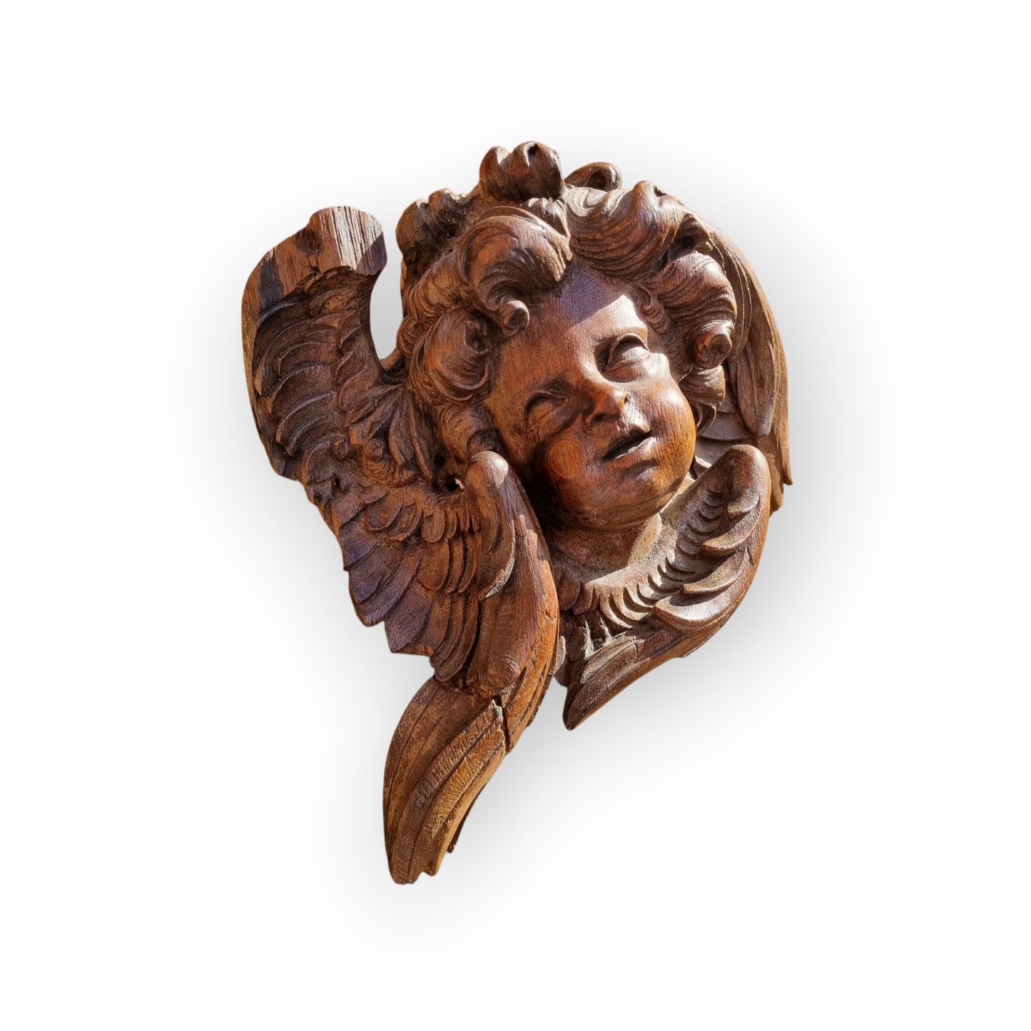 A Large Mid 18th-Century Baroque Period Antique Carved Wooden Cherub, circa 1750