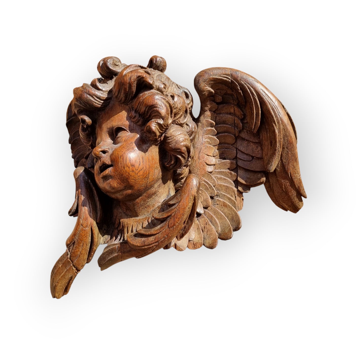 A Large Mid 18th-Century Baroque Period Antique Carved Wooden Cherub, circa 1750