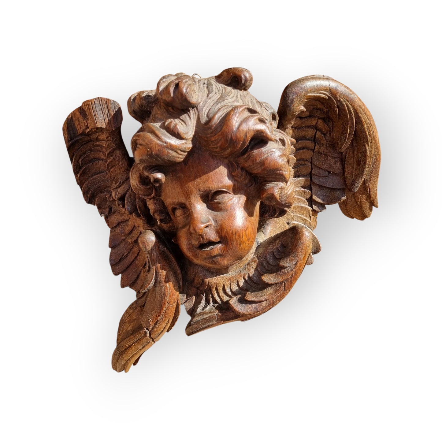 A Large Mid 18th-Century Baroque Period Antique Carved Wooden Cherub, circa 1750