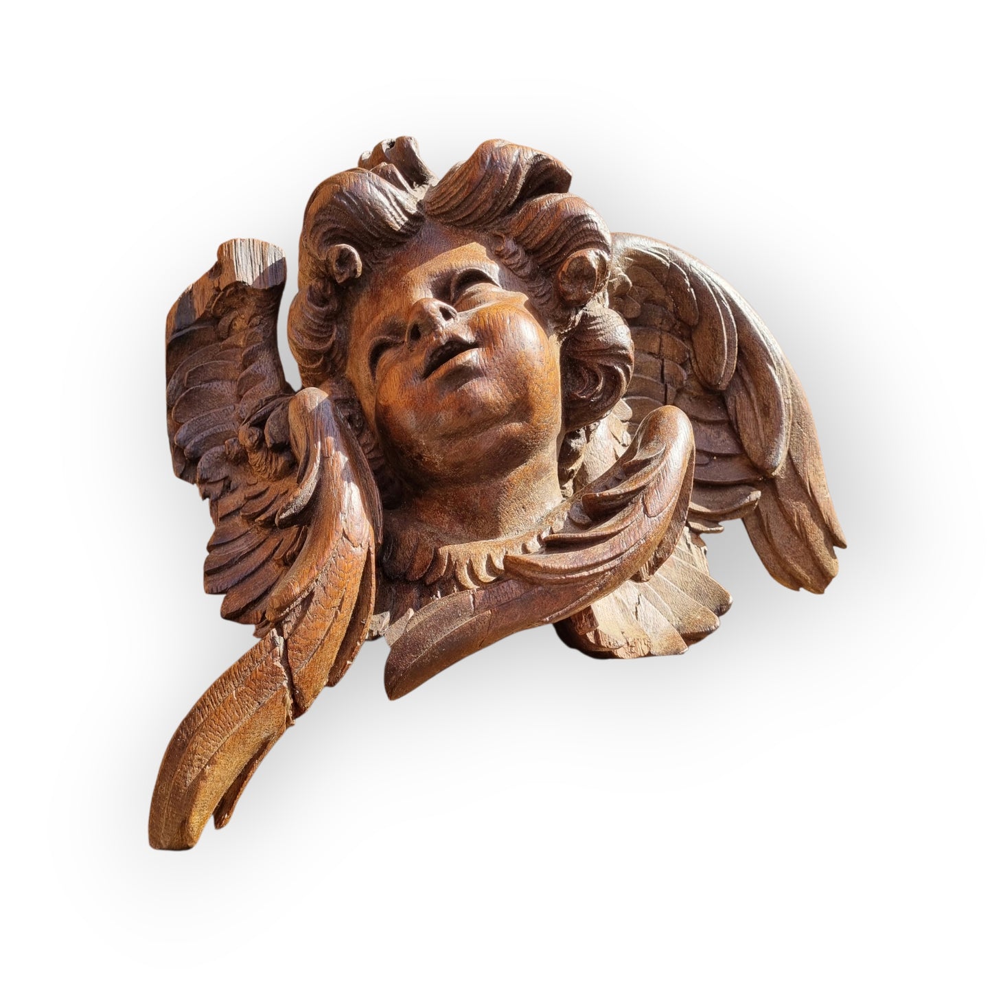 A Large Mid 18th-Century Baroque Period Antique Carved Wooden Cherub, circa 1750
