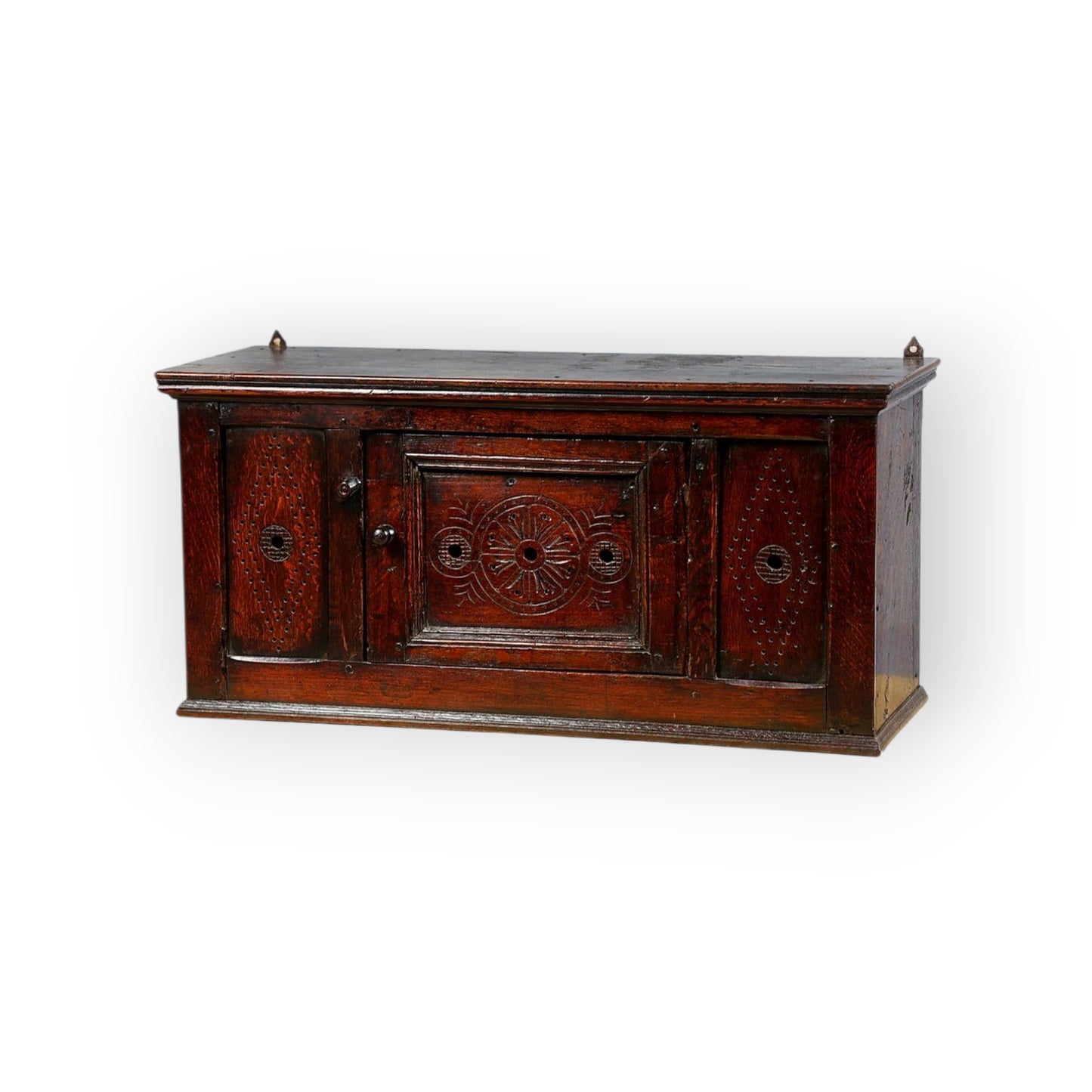 17th-Century English Antique Oak Ventilated Wall Cupboard / Mural Cupboard