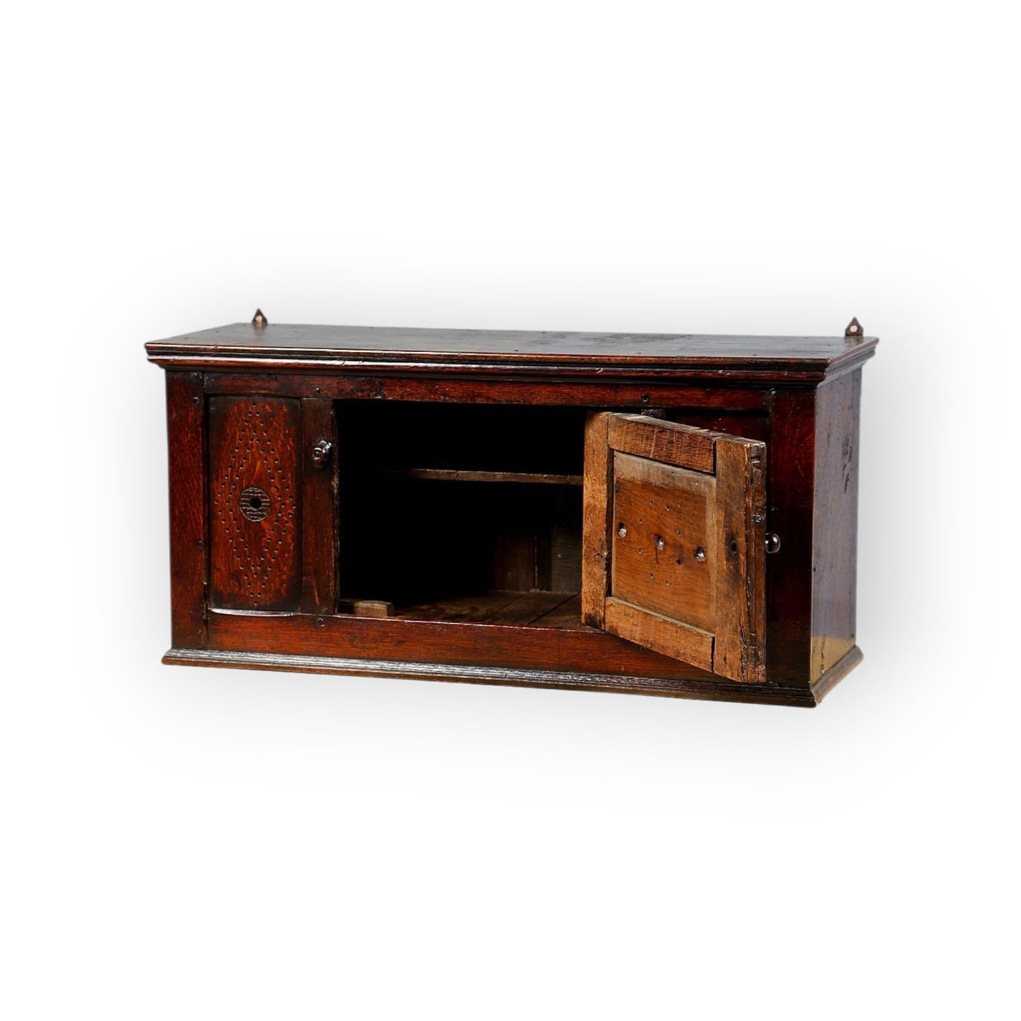 17th-Century English Antique Oak Ventilated Wall Cupboard / Mural Cupboard