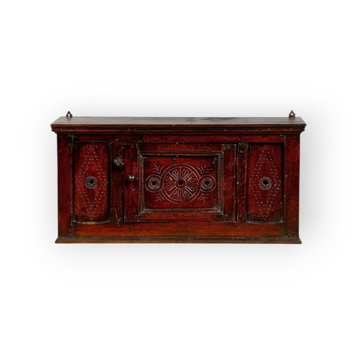 17th-Century English Antique Oak Ventilated Wall Cupboard / Mural Cupboard
